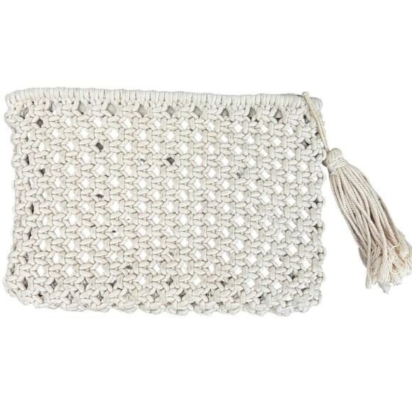 World Market Macrame Crochet Zipper Pouch, 10" x 7", Cream White - Picture 2 of 3